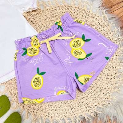 Conj. Blusão com Manga Curta Flare e Short Maracujá - Off White e Lilás